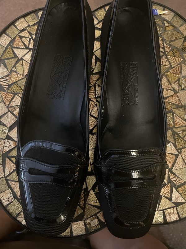 Salvatore Ferragamo Black Patent Leather Square Toe Block Heel Pumps Women’s 6.5