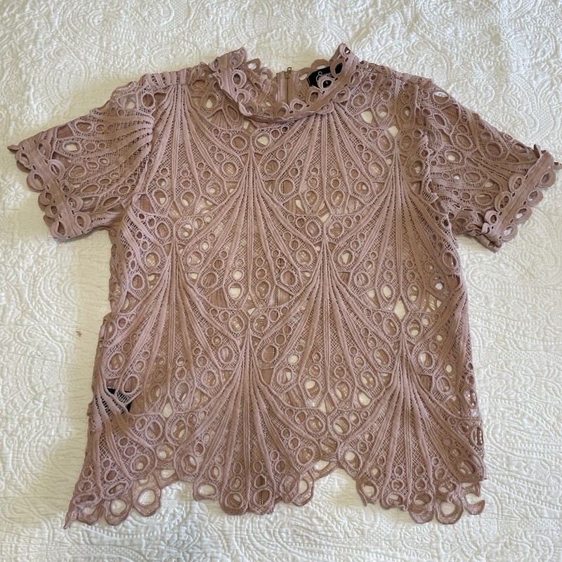 Women’s M Crocheted Lace Top Blush Pink Back Zipper Cottage Core Romantic Boho