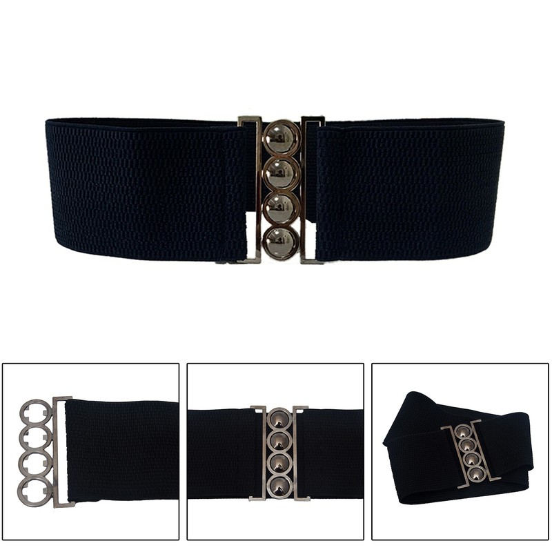 Womens Fashion Elastic Cinch Belt 3" Wide Stretch Waist Band Clasp Buckle gallery