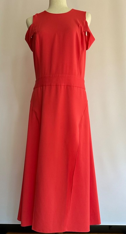 Halston Heritage Poppy Cold Shoulder Crepe Dress with hidden back zipper