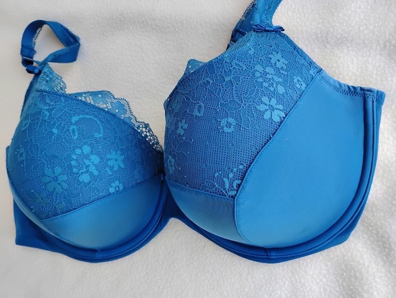 Curvy Couture Bra Size 44D Blue Intimates Tulip Lace Push Up Underwire gallery