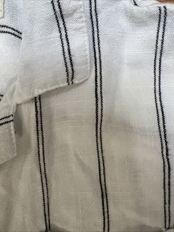 Thread & Supply Linen Blend Stripe Crop Top Women Sz L Boxy Short Sleeve Button gallery