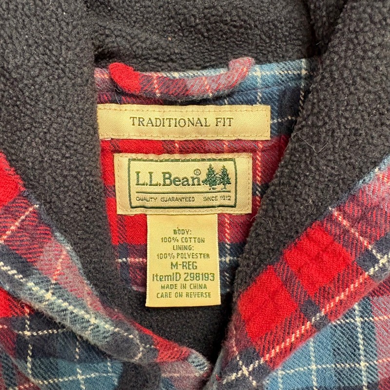 L.L. Bean Men's Fleece-Lined Flannel Shirt Jacket Hooded Plaid Medium Red Blue gallery