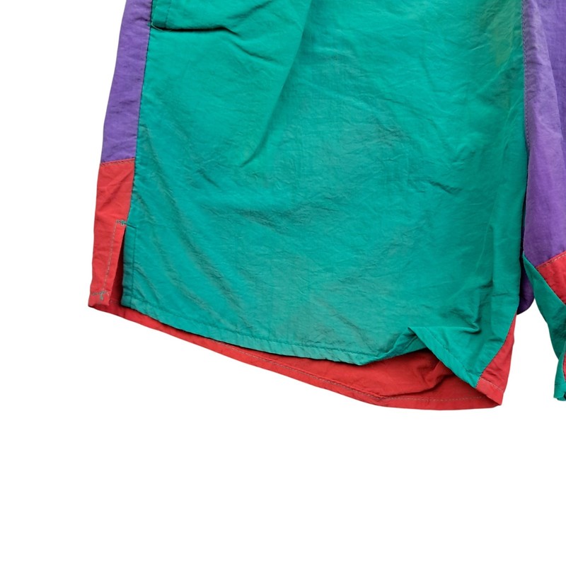 Livin Shorts M Men's Green Purple Vintage Elastic Waist Color Block Retro 1980s gallery