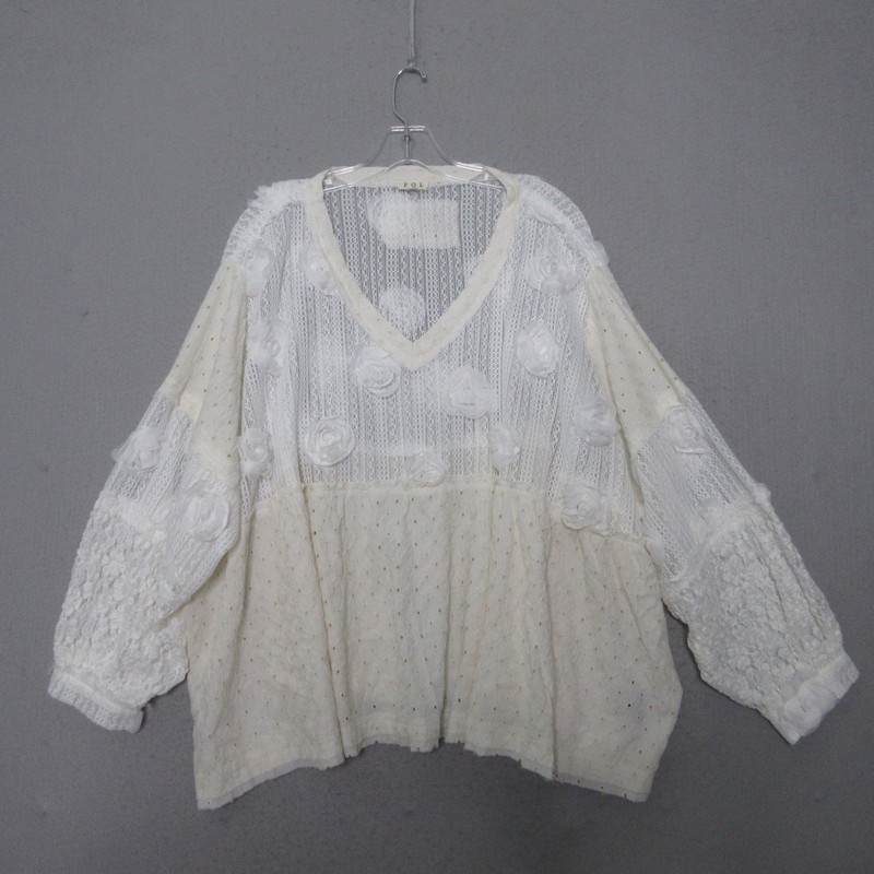 POL Top Lace Floral Appliqué Boho Oversized Romantic Feminine Cottage Festival
