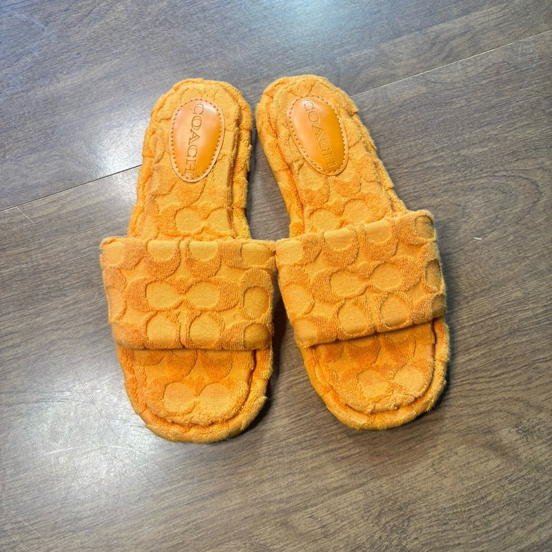 Women’s Coach Orange Terry Cloth Slides Sandals – Size: 6.5