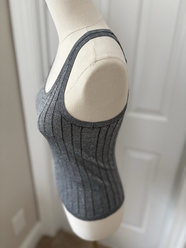 NWOT Zara Metallic Gray Ribbed Sleeveless Scoop Neck Tank Top. Silver Grey. XS gallery