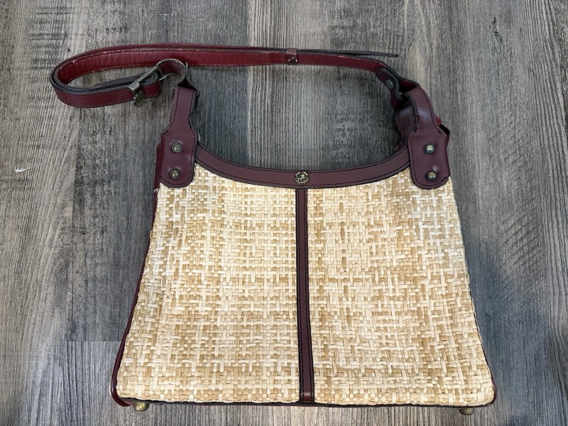 John Romain Cordovan Leather Wicker Straw Cross Body Shoulder Bag Purse VTG MCM