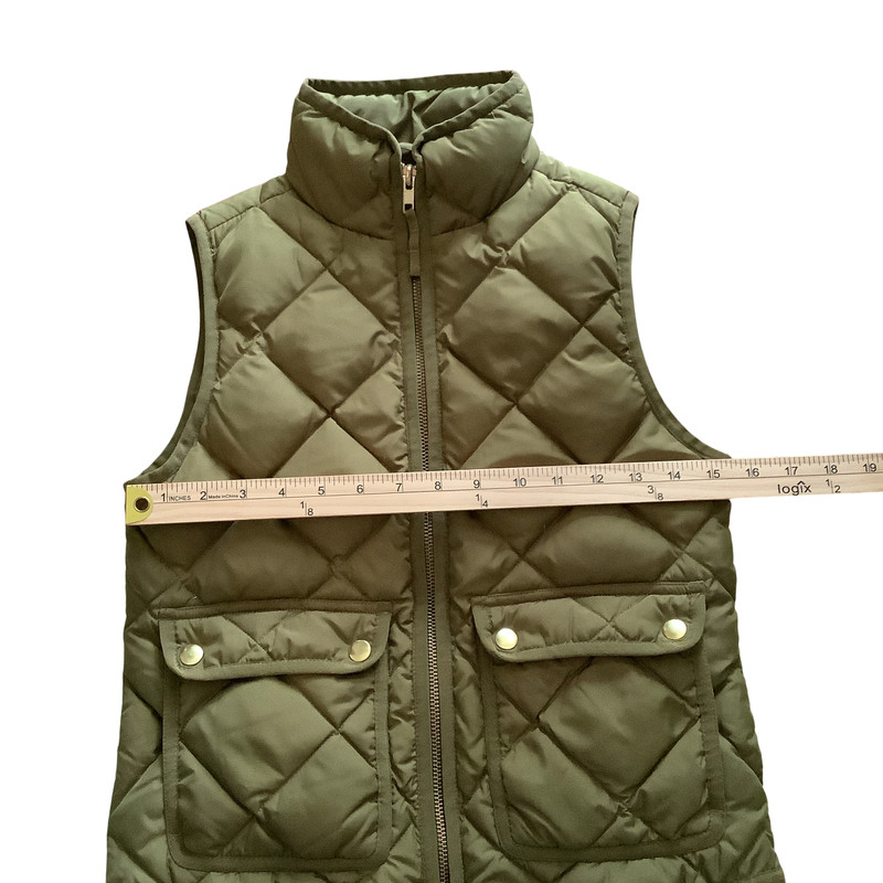 J Crew Womens Quilted Puffer Vest Size PXXS -2XS Full Zip Green Front Pockets