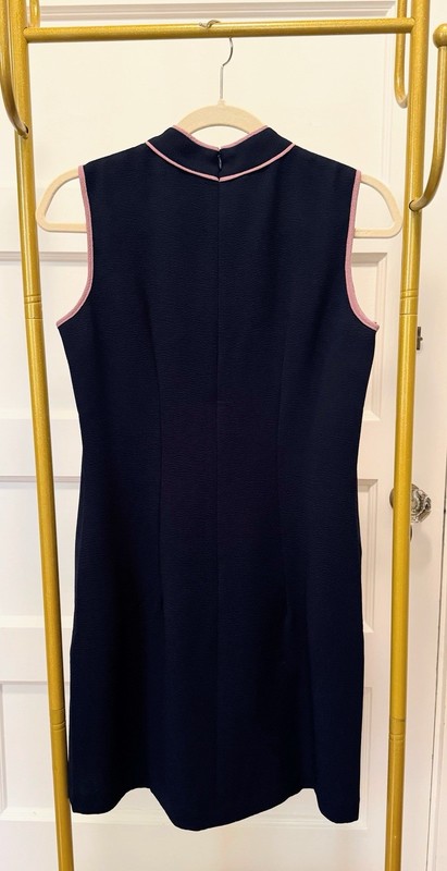 Stefanel Navy w/ Pink Trim Shift Dress Mock Neck Sleeveless Zip, Size 6 gallery