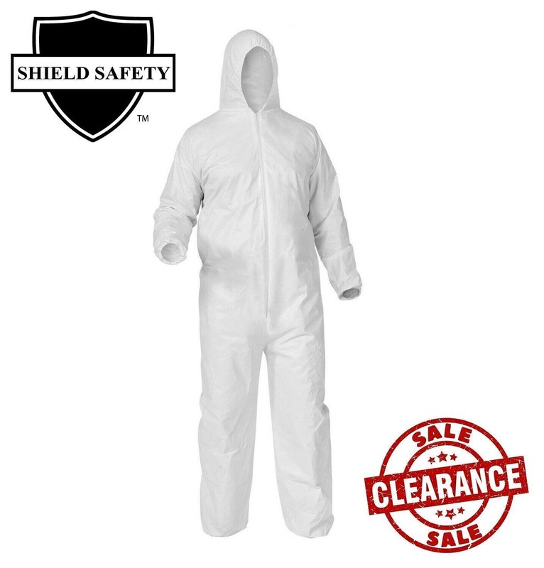 Disposable Polypropylene Coverall with Hood, Elastic Cuffs White, 2XL Size 25Pcs