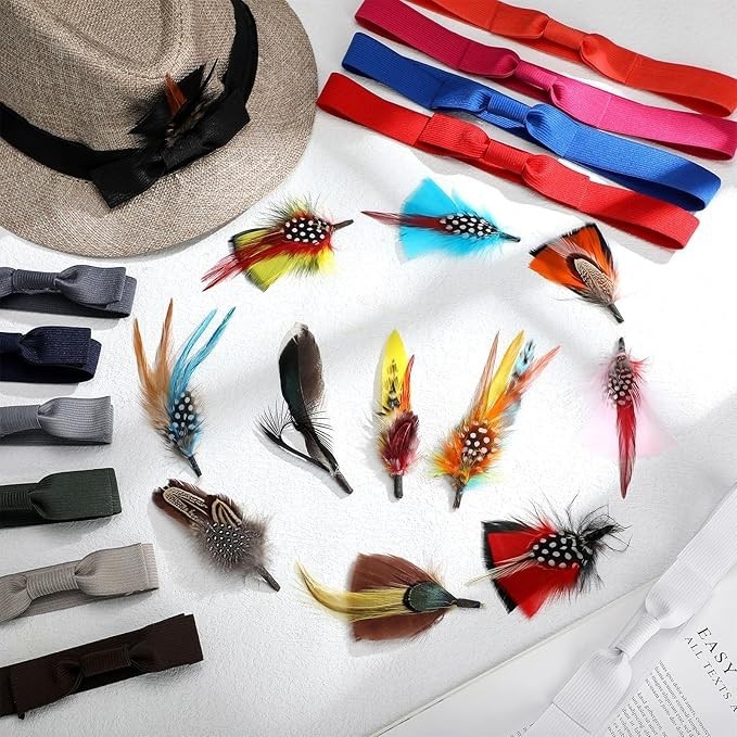 24 Pcs Stretchable Hat Bands Natural Assorted Hat Feathers Hat Ribbons for Bow gallery
