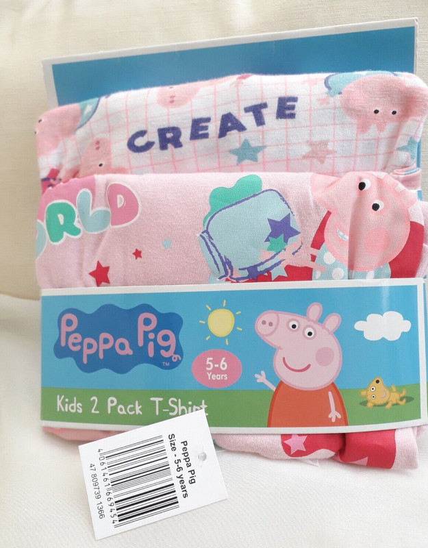 2 Pack Peppa Pig Girls T-Shirts Age 5-6 Years Cotton Long Sleeve