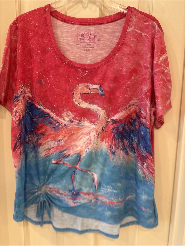 Leoma Lovegood Short Sleeve Flamingo Theme -Hot Pink and Blues Top XL