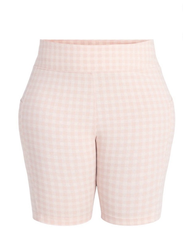 Terra & Sky Women's Biker Shorts 3X Pink White Gingham Pockets High Rise 9" gallery
