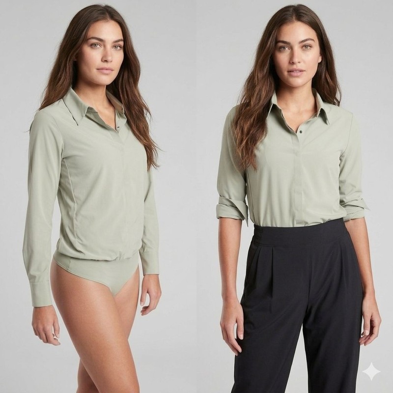 Athleta Small Sage green River North Collared Long Sleeve Bodysuit