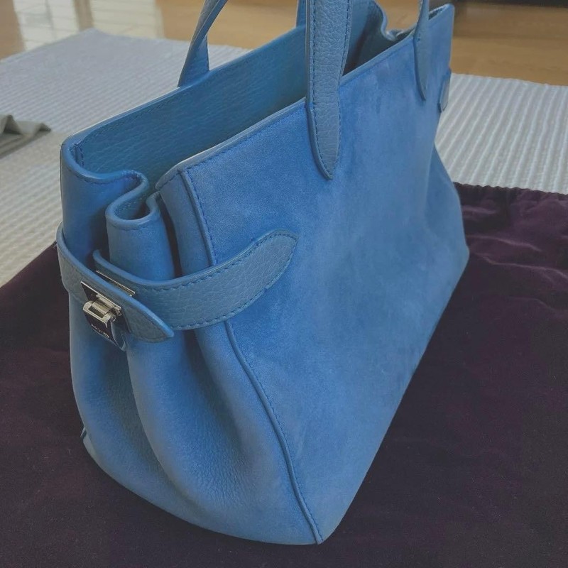 Asprey Handbag Tote Bag Purse in Blue Silver Hardware w/Dust Bag USED Good Cond