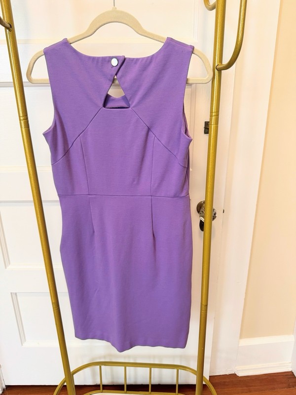 Talbots Solid Lavender Shift Dress V-Neck Back Keyhole Detail, Size 2R gallery