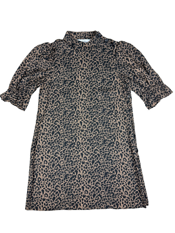 & Other Stories Paris Atelier Mini Dress Sz4 Leopard Print Puff Sleeve Mock Neck