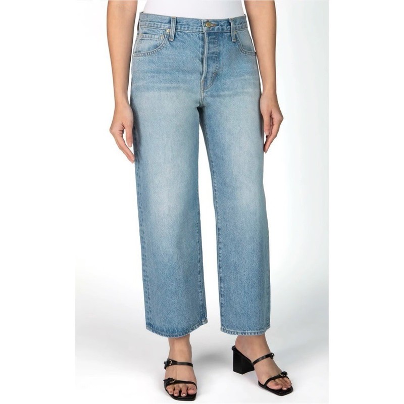 Nelle Atelier Austyn Baggy Straight Leg Denim Jeans in Sky Light Wash Sz 25