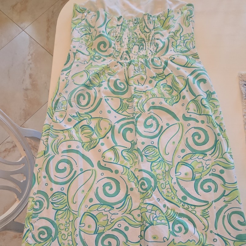 Lilly Pulitzer Women’s Size 8 Midi A-Line Skirt Fish Print Smocked Elastic Waist gallery