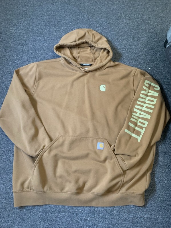 Carhartt Men’s 2XL Brown Pullover Fleece Hoodie Cotton Blend Logo Pockets