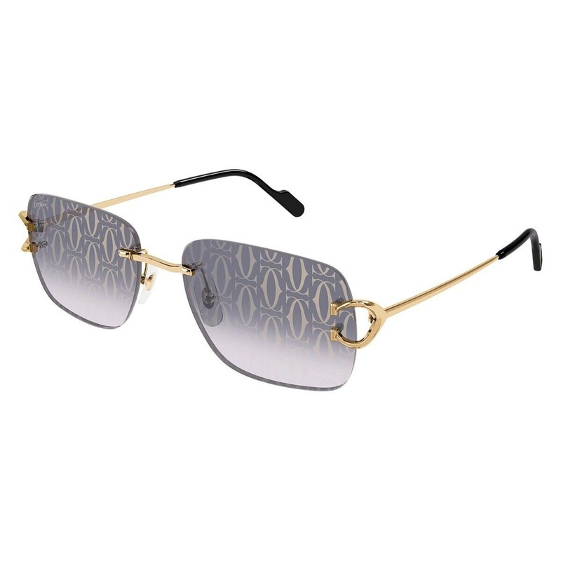 CARTIER C Decor Sunglasses CT0330S 008 Gold Black Grey Pattern Lens AUTHENTIC