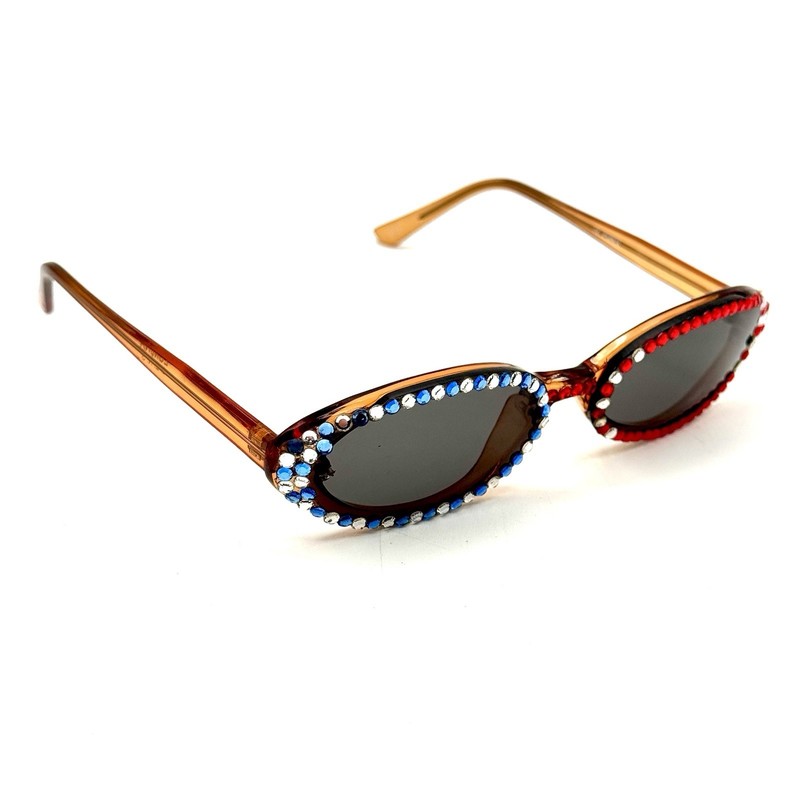 Lumina Lens Oval Sunglasses American Flag Gem VTG Brown Designer Frame Patriotic