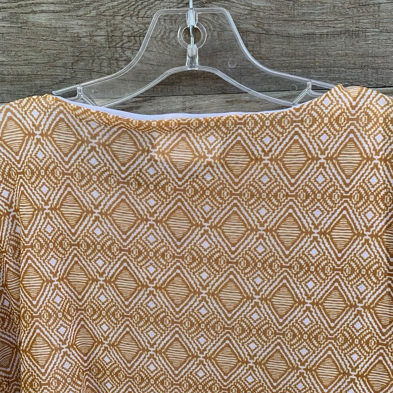 Niu Top Womens L Y2K Mesh Tribal Print Semi Sheer Asymmetrical Ruched Neck Tan gallery
