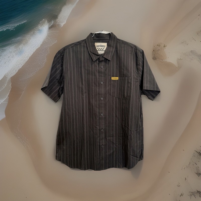 FASTHOUSE MENS LARGE SMS GALLERY SS BUTTON-UP SHIRT VINTAGE BLACK