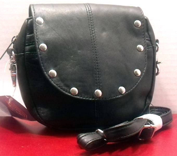 Studded Hip Belt Loop Purse Leather Black New Convertible Shoulder Strap