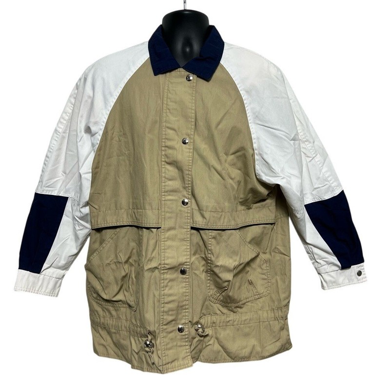 VTG Andy Jones Men’s M Colorblock Jacket Beige White Navy Full Snap Front