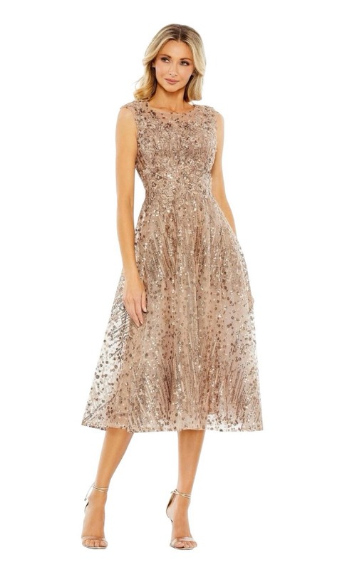 Mac Duggal 20398 Bronze Embellished A-Line Midi Dress Size 14 $498