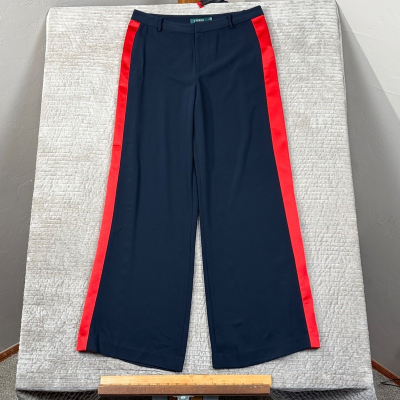 Lauren Ralph Lauren Navy Blue Red Side Stripe Wide Leg Tuxedo Pants Size 10
