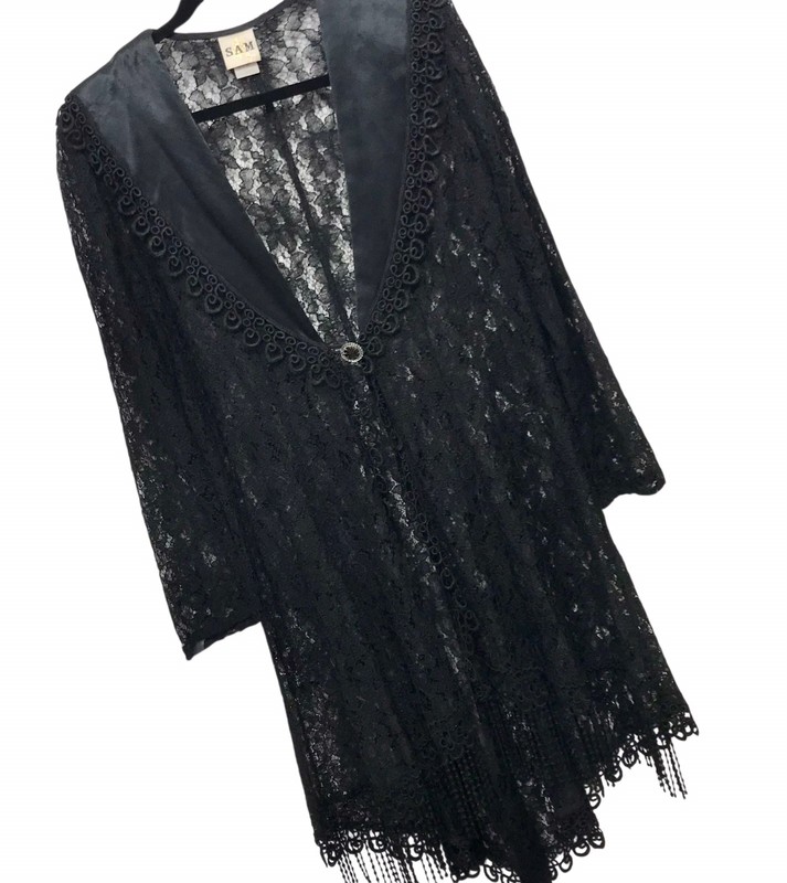 VTG 80’s SAM USA Black Lace Evening Jacket Witchy Whimsigoth Fairy Grunge Sz 2XL