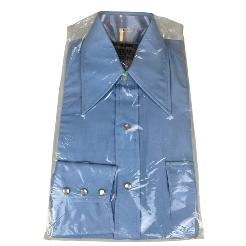 NEW NOS Vintage Western Horizon Pearl Snap Shirt Men’s 14x33 Blue Long Sleeve gallery