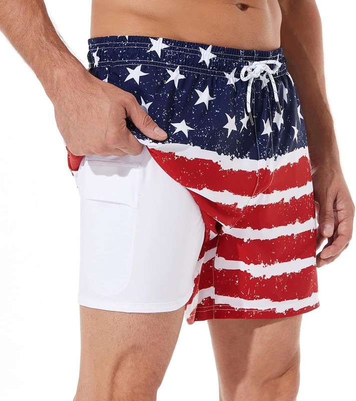 Men’s 5″ Swim Trunks with Compression Liner, Quick-Dry & Zipper Pockets