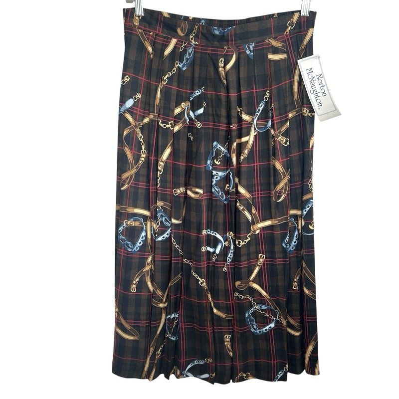 Vintage Norton McNaughton Plaid Midi Skirt 14 Equestrian Preppy Horse Brown NWT