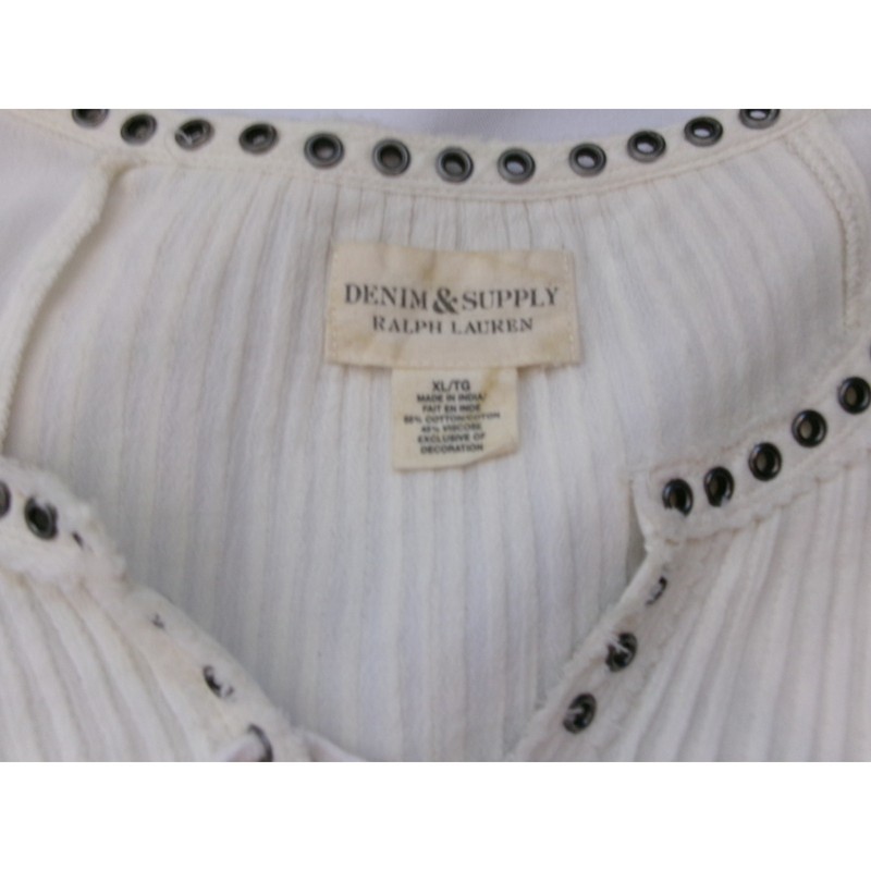 Denim & Supply Ralph Lauren Studded Peasant Top Ivory XL Boho gallery