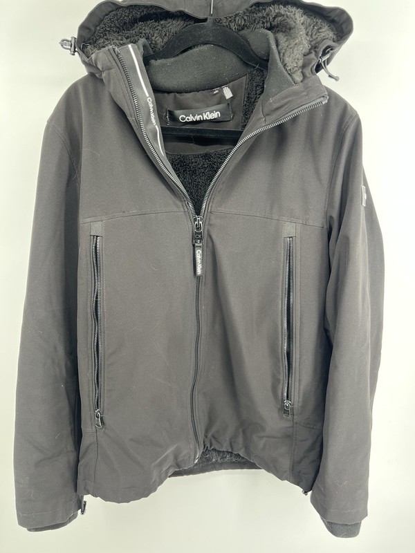 Calvin Klein Men’s Black Hooded Full-Zip Lined Jacket Logo Size 43