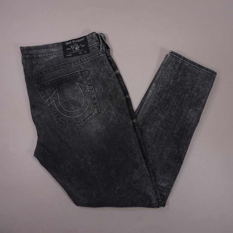 True Religion Rocco Relaxed Skinny Moto Jeans Stretch Mens 42 Black Actual 46X35