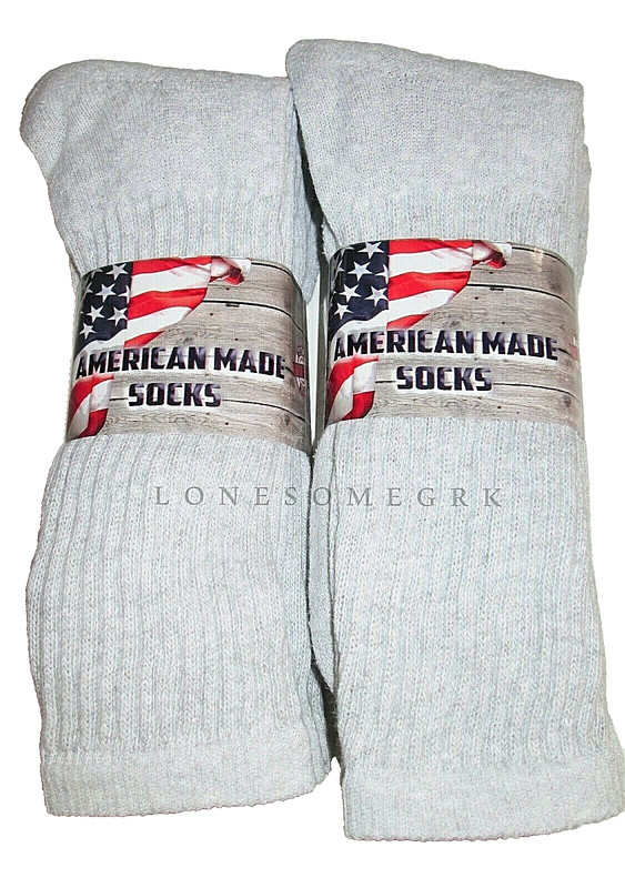 6 Pairs Mens Gray Sport Series Cotton Crew Socks Medium Weight USA Made