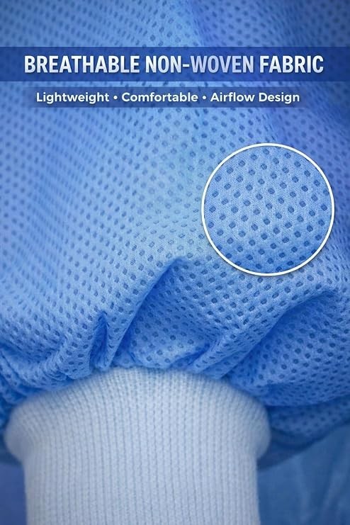 Disposable Lab Jacket, SMS Nonwoven, Snap Front, Knitted Cuff, Hip-Length, Blue, gallery