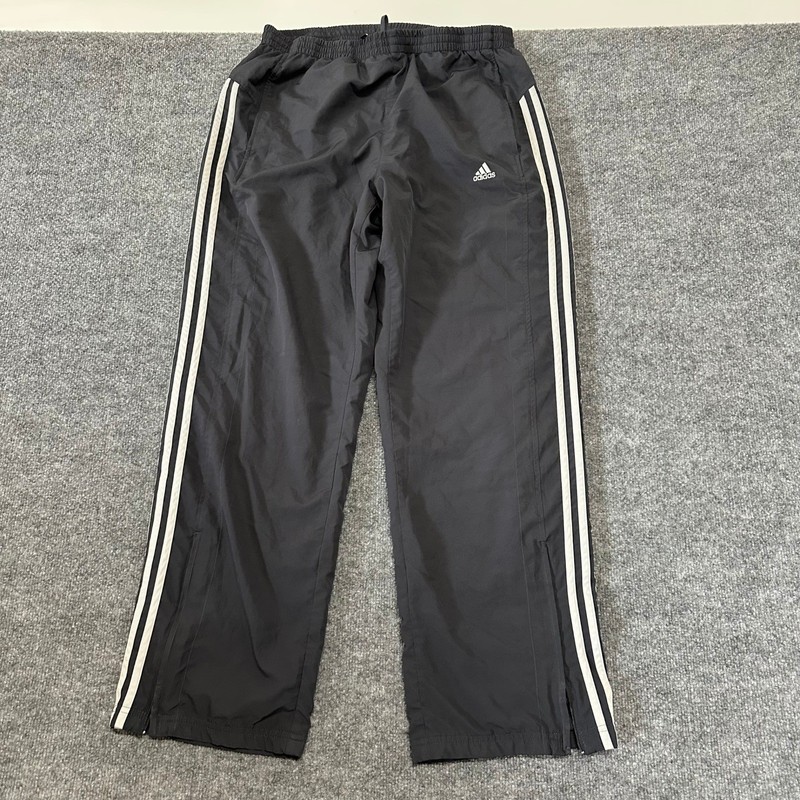 Adidas Track Pants Mens Size L Black Three Stripe Athletic Straight Leg Zipper