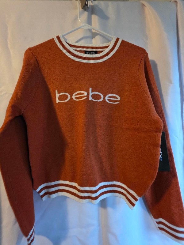 bebe Rusty Copper Sweater with White Striped Trim