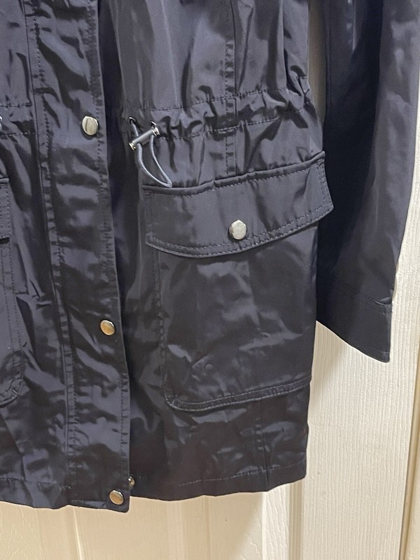 Talbots Woman Navy Blue Hooded Full Zip Snap Front Water Resistant Jacket Size gallery
