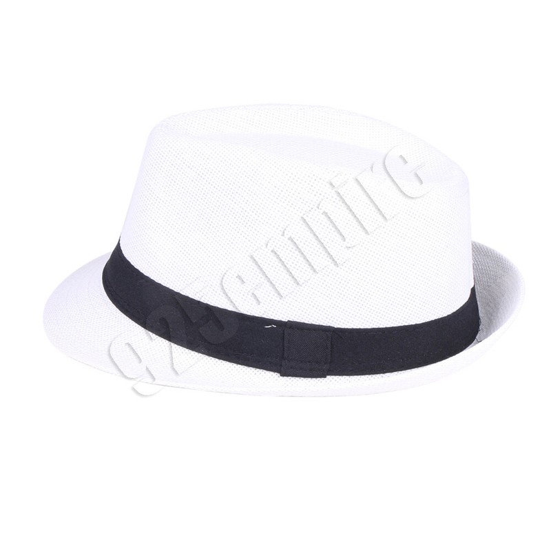Women Men's Short Brim Straw Fedora Hat Trilby Cuban Panama Summer Beach gallery