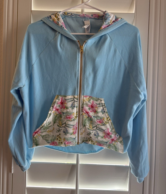 Hurley Love Shack Fancy Womens Blue Floral Full Zip Cropped Hoodie Pockets S