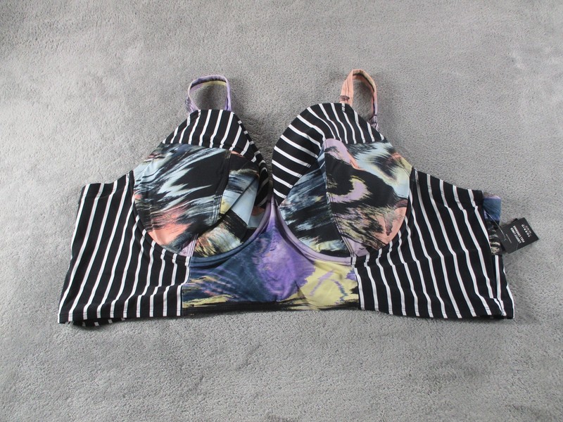 Torrid Bikini Top Womens 6 DD/F Multicolor Stripe Long Line Underwire Swim