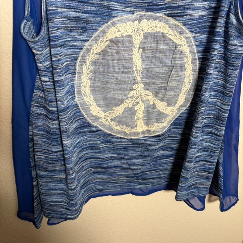 Bongo Tank Top Women's 3X Round Neck Peace Blue Sleeveless Mixed Media gallery